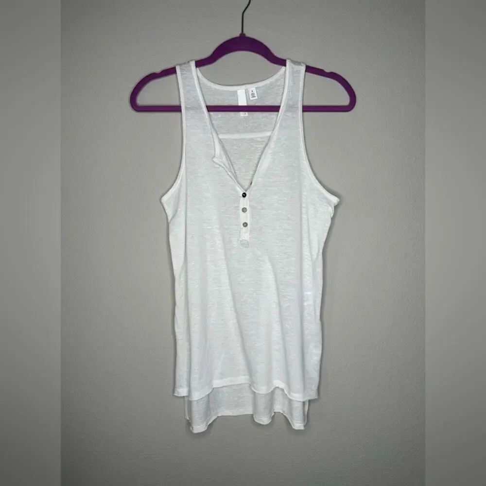 BP BRASS PLUM Womens Henley Button Down V-Neck Tank Top Tunic White Size XS